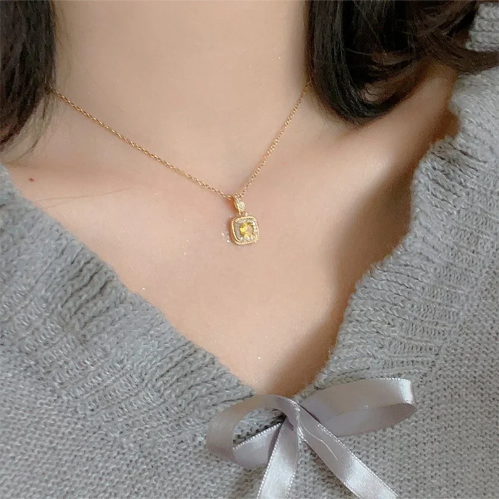 Yellow Sugar Cube Crystal Zircon Necklace - Picture 10 of 16